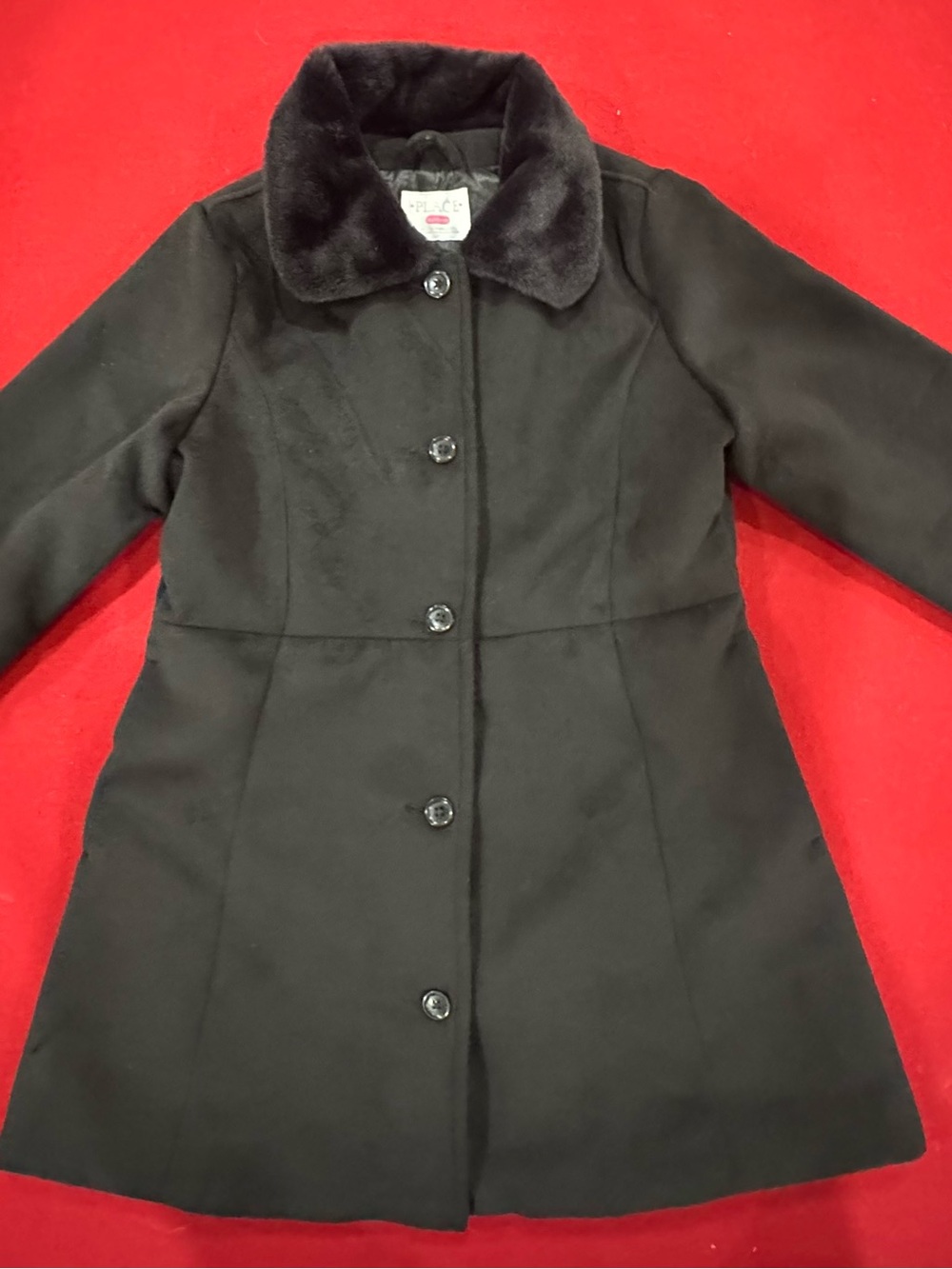 Place Black Faux Fur Collar Coat